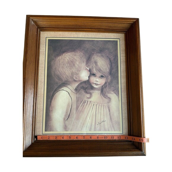 Margaret Keane A Little Kiss Big Eyes Boy Girl Framed MCM Vintage Art - Picture 11 of 16